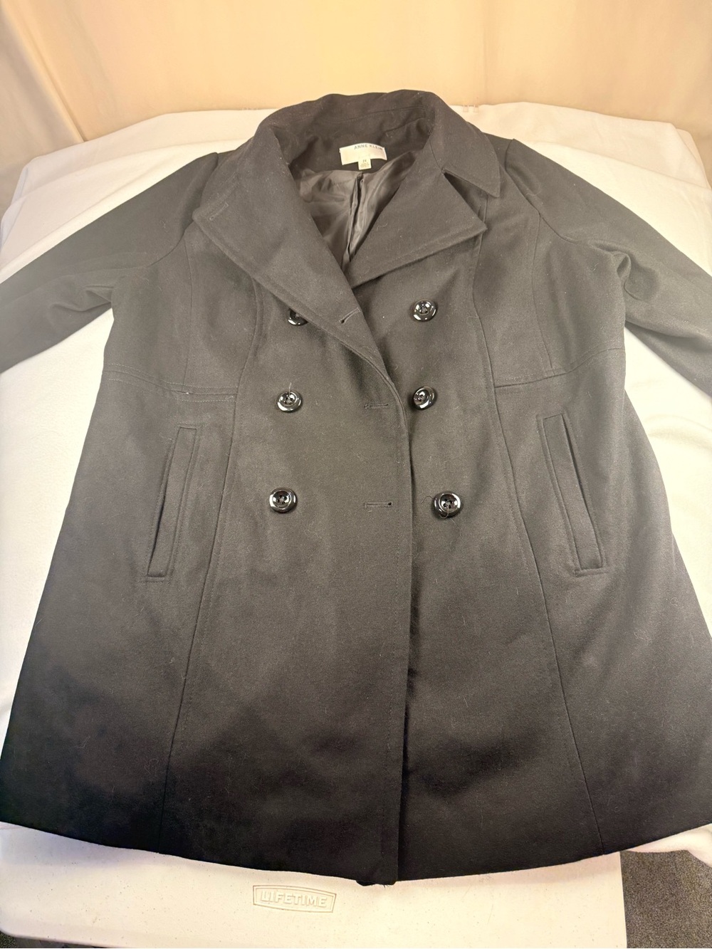 Anne Klein Wool Blend Double-Breasted Peacoat - Black